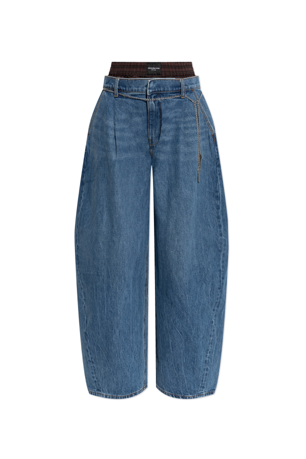 デニム・ジーパン DENIM X ALEXANDER WANG Mesh Undie' jeans Black black denim and mesh zipper pants - regular in FADED BLACK